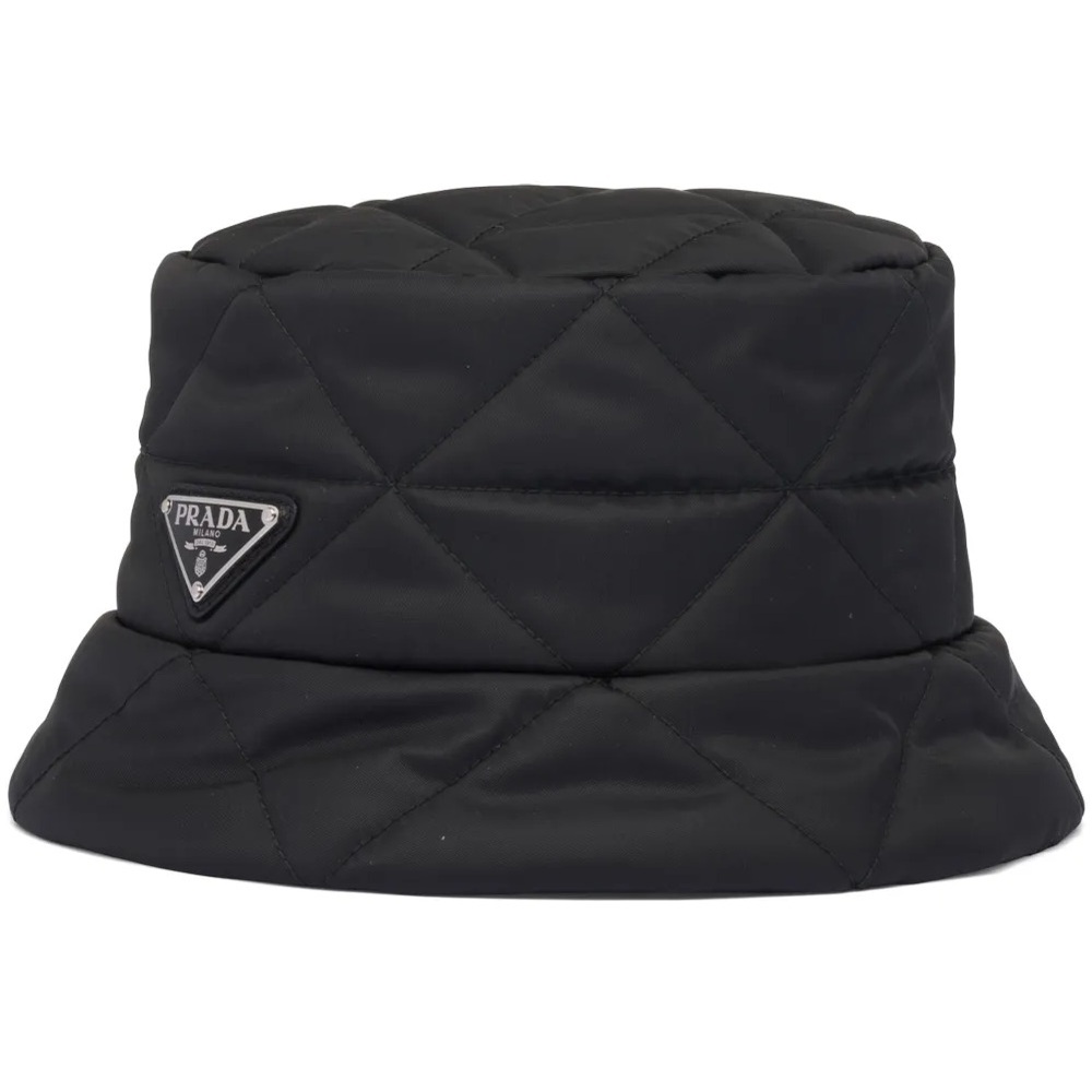 Prada Black Quilted Nylon Bucket Hat with Logo Plaque
